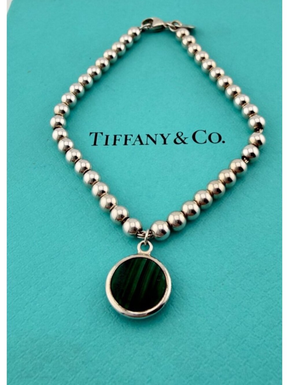 Tiffany & Co. Paloma Picasso Malachite Sugar Stack Bead Bracelet Silver Rare